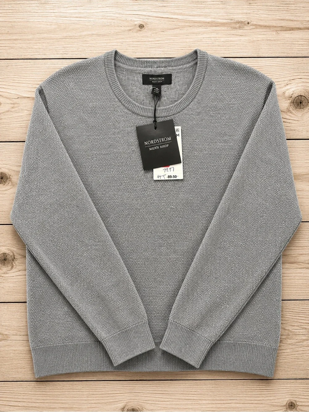 Nordstrom Men’s 3XL Gray Wool Blend Waffle Knit Crewneck Sweater NWT